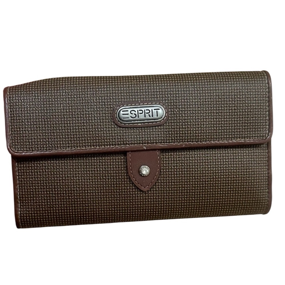 Esprit Brown Trifold Wallet Snap Closure Minimalist Classic Everyday